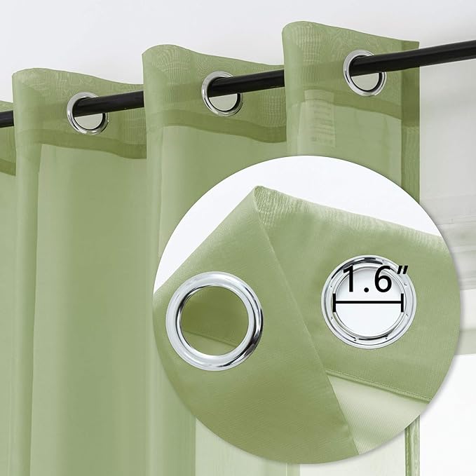 DUALIFE Sage Green Sheer Curtains 45 Inch Length for Kitchen Window 2 Panels Set Home Decoration Spring Window Treatments for Living Room Bathroom Dining Room St Patric Day Decor 52X45 Inhces Long