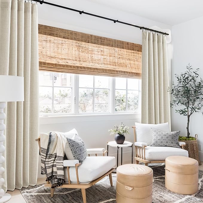 RYB HOME Living Room and Dining Room Curtains and Drapes Linen Sheer, Light Filtering Curtains 63 inches Long, Back Tab/Rod Pocket, Cream Colored, W 52 x L 63 inches, 2 Panels Set