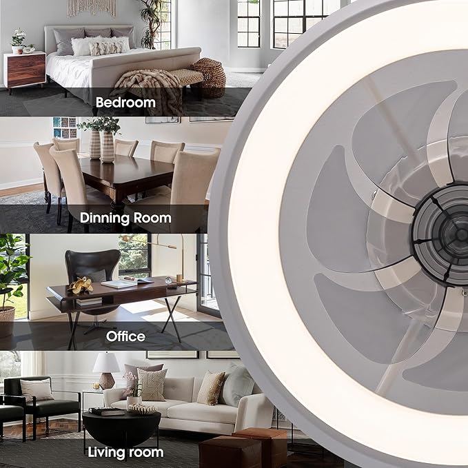Ceiling Fans with Lights and Remote, 15'' Low Profile Flush Mount Ceiling Fan with Lights, 6 Wind Speeds, Modern Dimmable LED Ceiling Fan, Smart Ceiling Fan for Bedroom, Kids Room (White)