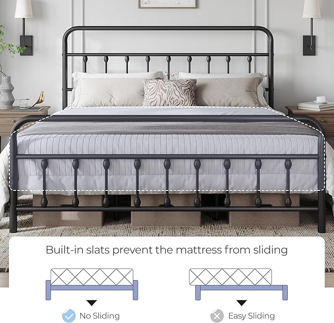 Yaheetech Classic Metal Platform Bed Frame Mattress Foundation with Victorian Style Iron-Art Headboard/Footboard/Under Bed Storage/No Box Spring Needed/California King Size Black