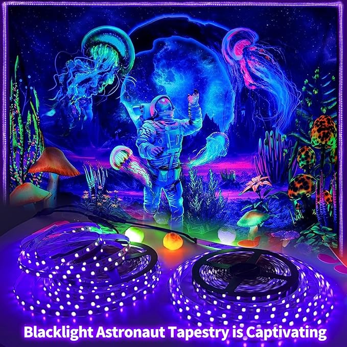 Upgraded 33ft/10M LED Black Light Strip Set with Remote, 600 LEDs, 12V Self-Adhesive Dimmable Black Light Fixture, for Dance Parties, SMD2835 LED Lamp Beads, Non-Waterproof