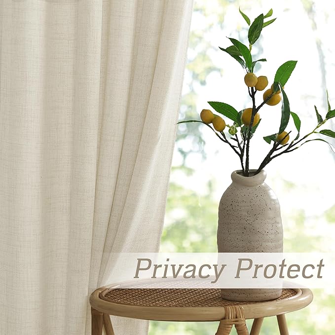 RYB HOME Living Room and Dining Room Curtains and Drapes Linen Sheer, Light Filtering Curtains 108 inches Long, Weave Textured/Rod Pocket, Cream Colored, W 52 x L 108 inches, 2 Panels Set