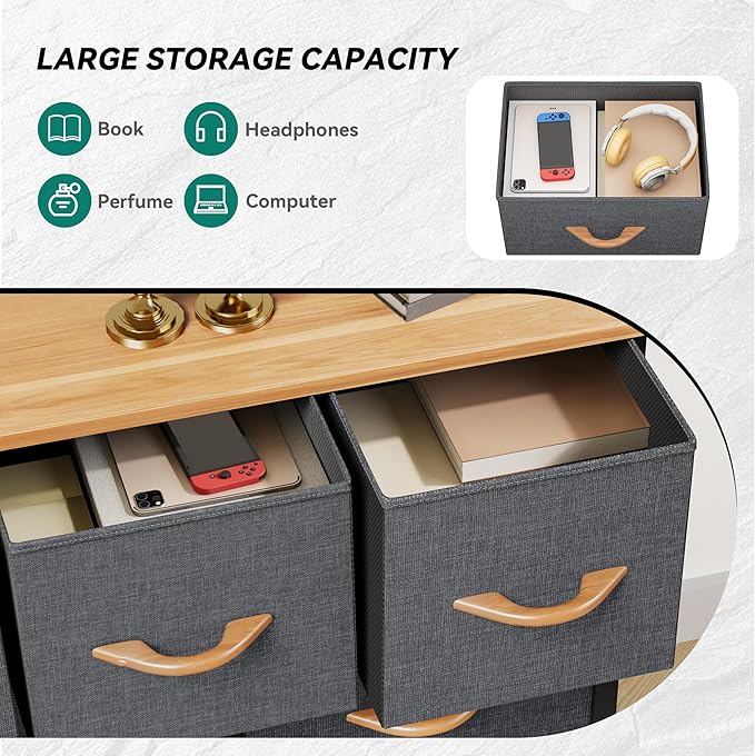 YITAHOME Dresser with 9 Drawers, Fabric Dresser for Bedroom, Living Room, Hallway, Closets (Dark Grey)
