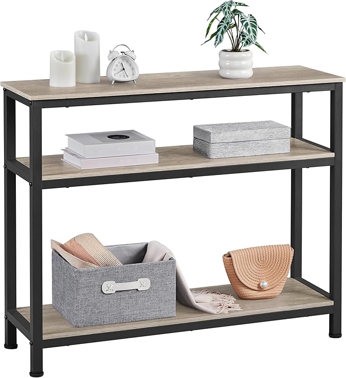 Yaheetech Entryway Table with Storage Shelves, 40 Inch Console Table with Metal Frame, Wood Behind Couch Sofa Tables for Entryway, Living Room, Gray