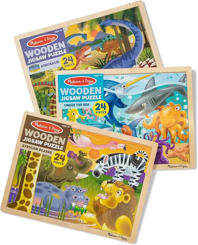 Melissa & Doug Jigsaw Puzzle Bundle (Dinosaur,Safari and Ocean)
