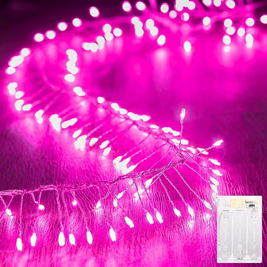 Brightown Battery Operated Fairy Lights, 10Feet 120LEDs Firecracker String Lights Waterproof Silver Wire Starry Firefly Lights for DIY Wreath Home Weeding Indoor Outdoor Christmas Decorations, Pink