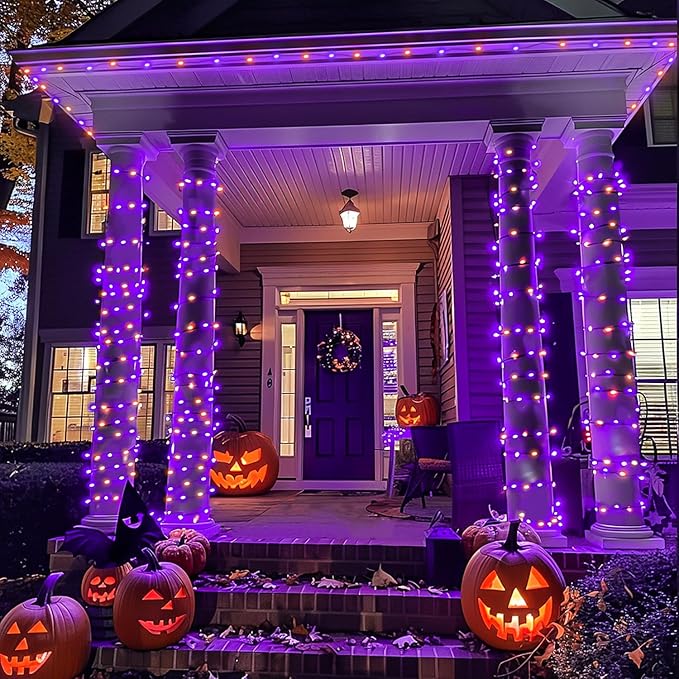JMEXSUSS 8 Pack 50 LED Orange and Purple Fairy Lights Battery Operated 16.1ft Twinkle Lights