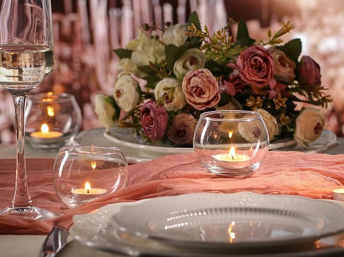 LAMORGIFT 24 Pcs Clear Tealight Candle Holders - Bulk, Cute Small Vases for Wedding/Engagement/Bridal Shower Parties, Table Centerpieces, Home Decor