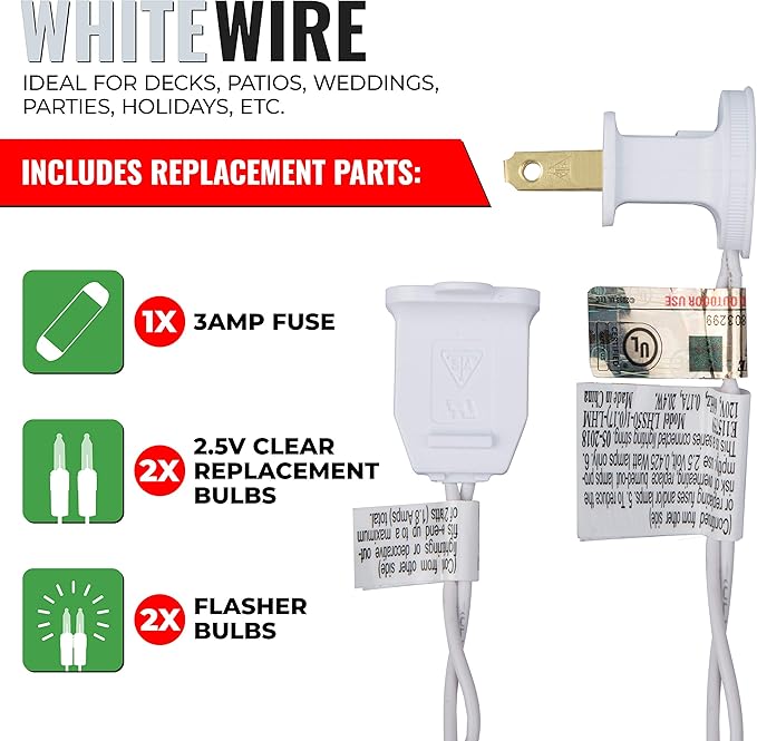 612 Vermont 100 Clear Christmas Lights on White Wire, UL Approved for Indoor/Outdoor Use, 18 Foot of Lighted Length, 20 Foot of Total Length