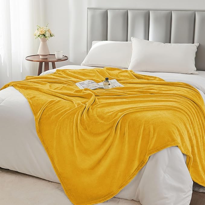 BEDELITE Fleece Blankets Queen Size Yellow Throw Blankets for Bed, Luxury Plush Cozy Fuzzy Blanket 90x90 inches, Super Soft Warm Lightweight Throw Blanket All Seasons Suitable