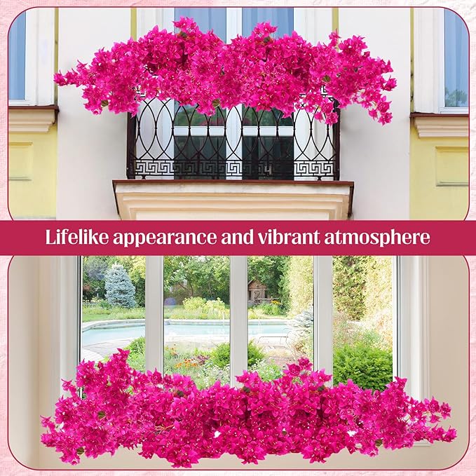 16 Pack Artificial Bougainvillea Floral 38" Silk Long Stem Bougainvillea Plants Hanging Table Centerpiece for Home Wedding Indoor Outdoor Decorations (Rose Purple)