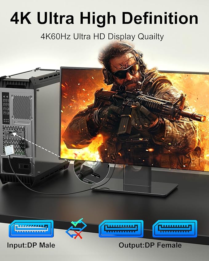 DisplayPort to Dual DisplayPort Splitter Adapter, 4K@60Hz Display Port Splitter Extended Display for Dual Monitors, DP1.4 Splitter 1 in 2 Out, DisplayPort MST Hub for PC, NVIDIA, AMD Graphic Card