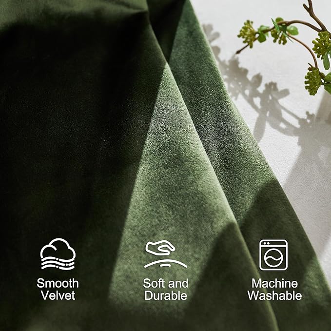 Lazzzy Velvet Blackout Curtains Thermal Insulated Room Window Drapes Super Soft Luxury Curtains for Living Room Bedroom Rod Pocket 2 Panels, Moss, 42" W x 84" L