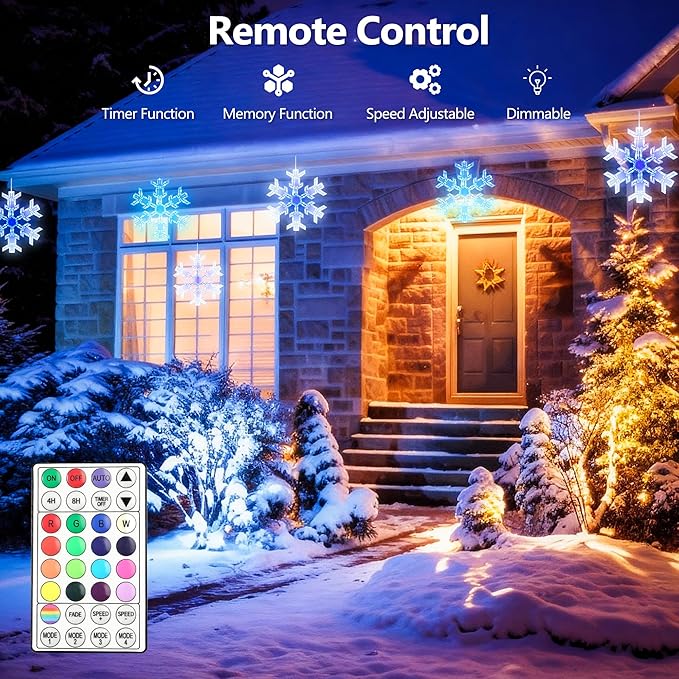 BrizLabs 2 Pack Christmas Window Lights with Remote, 61 Modes, Warm & Cool White & RGB Color Changing 12" Foldable Snowflake Hanging Christmas Lights for Xmas Indoor Outdoor Wall Door Fireplace Decor