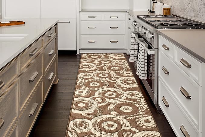 Custom Length Cut to Size Modern Farmhouse Carpet Runner Rug for Hallways, Non Slip Rubber Backed, 31 inch Wide X Customized Length, Geo Brown, 31 inch X 25 feet