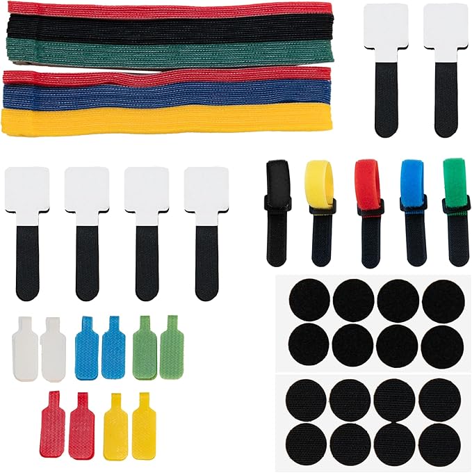 Velcro Cable Ties 135Pcs Cable Management Kit - Reusable Cord Ties, Self-Adhesive Cable Straps, Cord Labels & Cinch Straps | All-in-One Cord Organizer for Desk, Home Office, Electronics