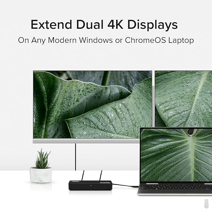 Plugable 4K DisplayPort and HDMI Dual Monitor Adapter for USB 3.0 and USB-C, Compatible with Windows and ChromeOS