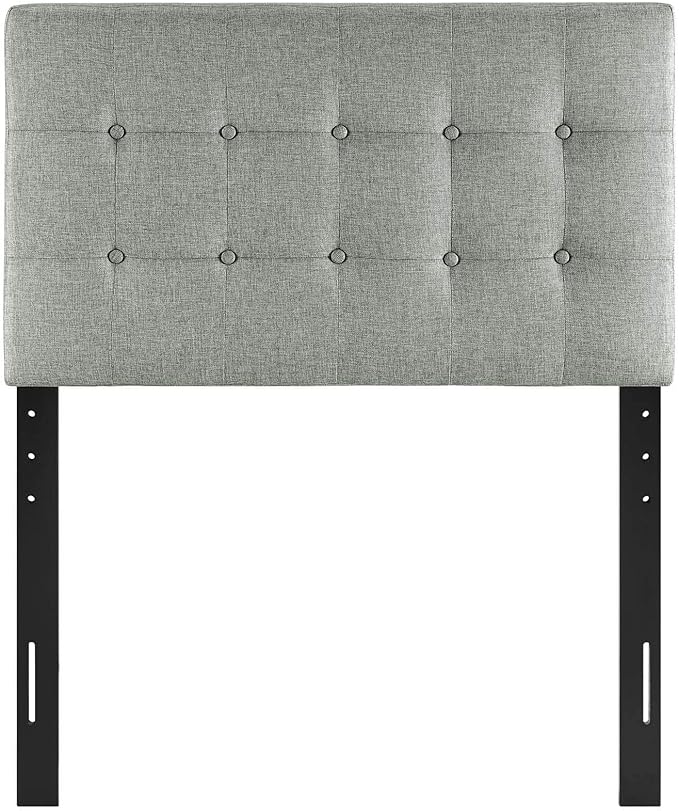 Modway Emily Tufted Button Linen Fabric Upholstered Twin Headboard in Gray