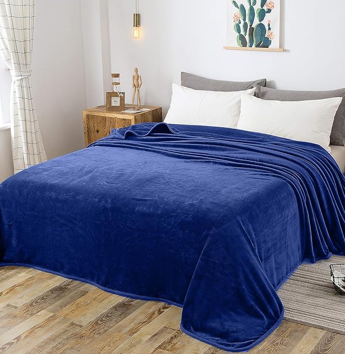 Fleece Blanket Queen Size 350GSM Lightweight Throw for The Bed Extra Soft Brush Fabric Super Warm Sofa Blanket 90" x 90"(Royal Blue Queen)