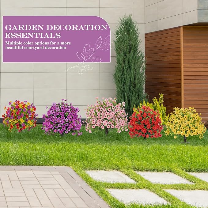 23" Set of 2 Artificial Boxwood Topiary Ball with Violet Flowers with Spikes for Outdoor, UV Resistant Faux Greenery Shrubs, Realistic Fake Bushes Plants for Garden, Yard, Front Porch, Patio Decor