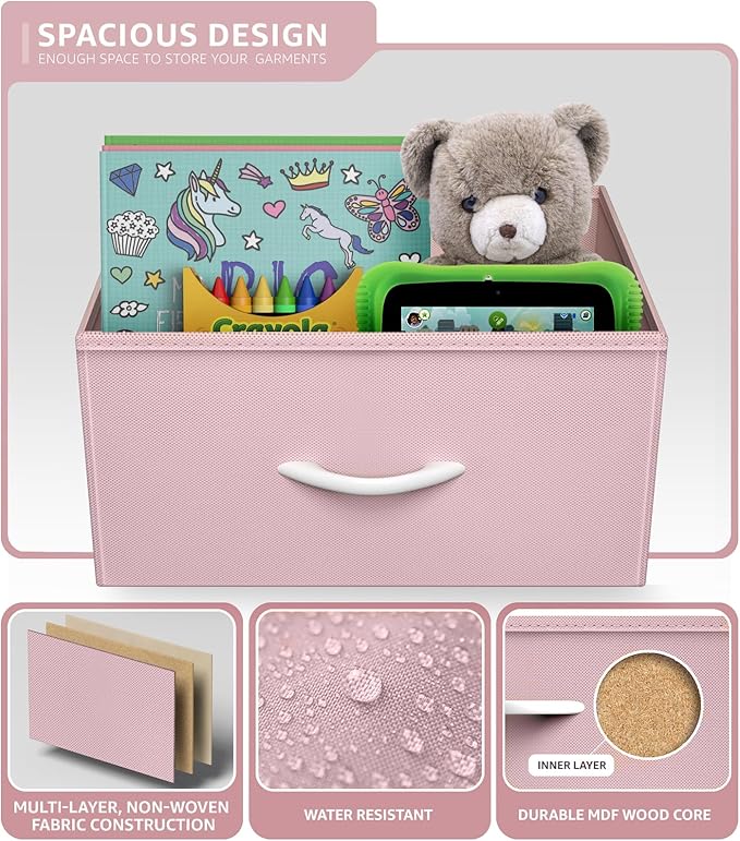 Sorbus Nightstand with 3 Drawers - Bedside Furniture & Accent End Table Chest for Home, Bedroom Accessories, Office, College Dorm, Steel Frame, Wood Top, Pastel Fabric Bins (Pink)