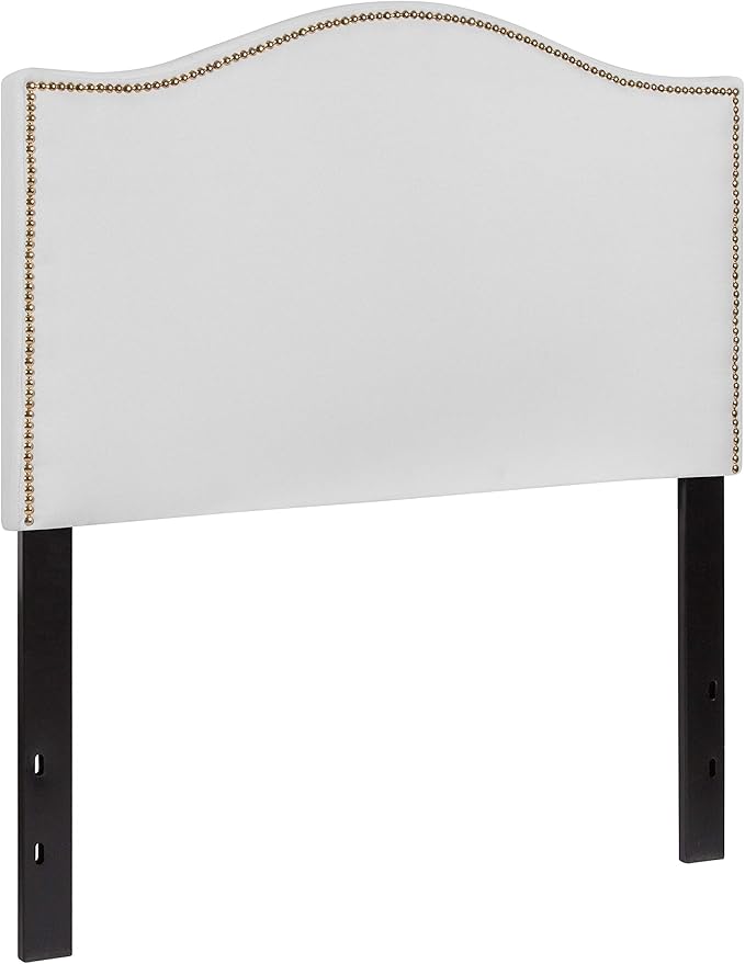 Flash Furniture Lexington Upholstered Twin Size Headboard with Accent Nail Trim in White Fabric