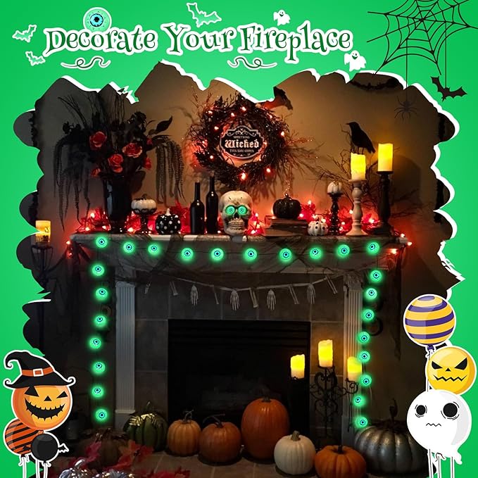 Coquimbo Halloween Decorations Eyeball String Lights, 10FT 30 LED Green Eye Halloween Lights for Indoor and Outdoor Halloweens Party Decorations