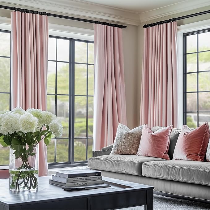Lazzzy Velvet Blackout Curtains Thermal Insulated Room Window Drapes Super Soft Luxury Curtains for Living Room Bedroom Rod Pocket 2 Panels, Dusty Pink, 52" W x 90" L