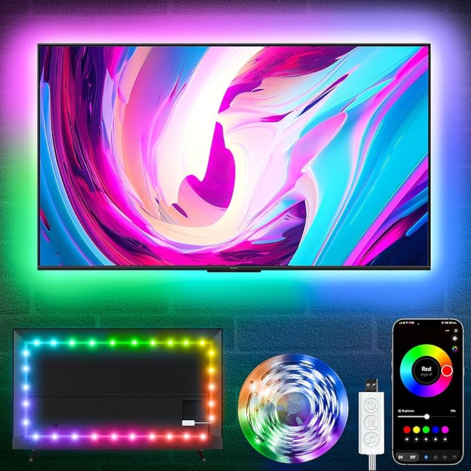 KSIPZE LED Lights for TV, 16.4ft TV led Backlight for 45-75 Inch TVs RGB TV Backlight Behind Music Sync Bluetooth APP & Button Control TV LED Strip Lights USB Powered for Bedroom/Gaming