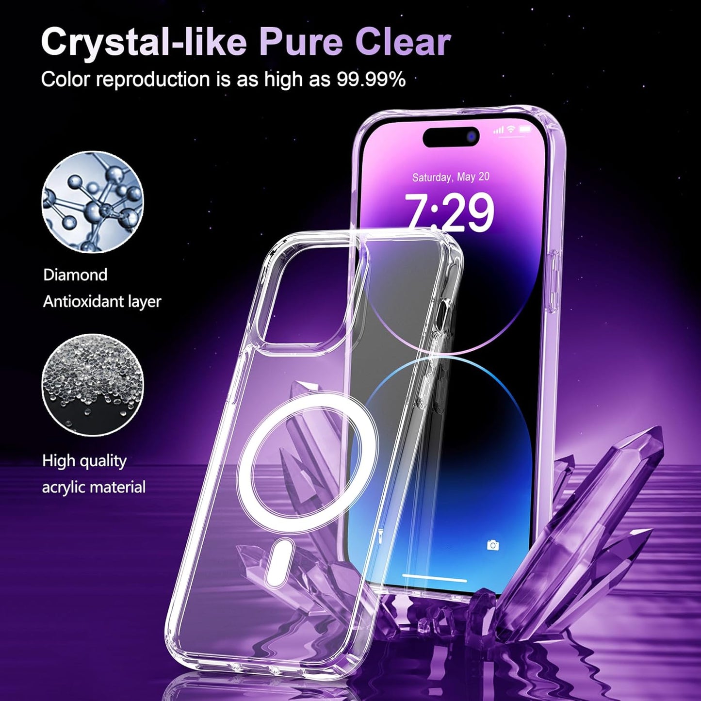 for iPhone 14 Pro Max (5 in 1) MagSafe Shockproof Anti-Drop Cover Case with Anti-Spy Glass Screen Protector, Clear