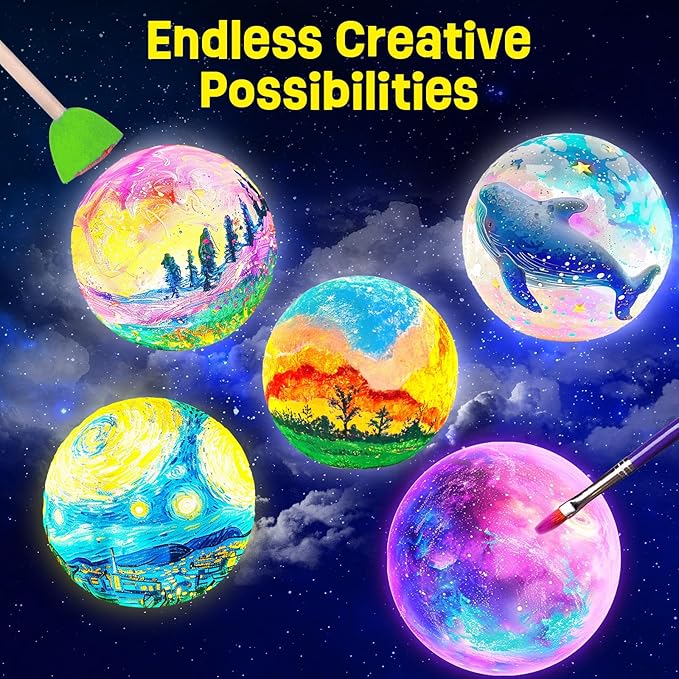 Paint Your Own Moon Lamp Kit, Cool Gifts DIY 3D Moon Night Light, Arts and Crafts for Kids Ages 8-12, Space Art Supplies Craft Kits, Girls Boy Birthday & Christmas Gifts Ages 3 4 5 6 7 8 9 10 11 12+