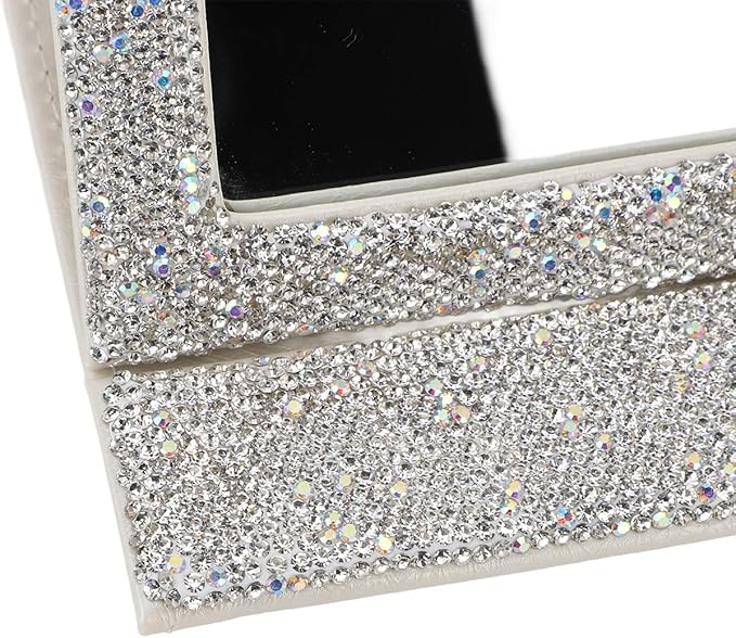 Folding Cosmetic Mirror, High Definition Innovative Rhinestone Portable Makeup Mirror Travel PU Portable Adjustable Rectangular Vanity Mirror for Dormitory Desktop