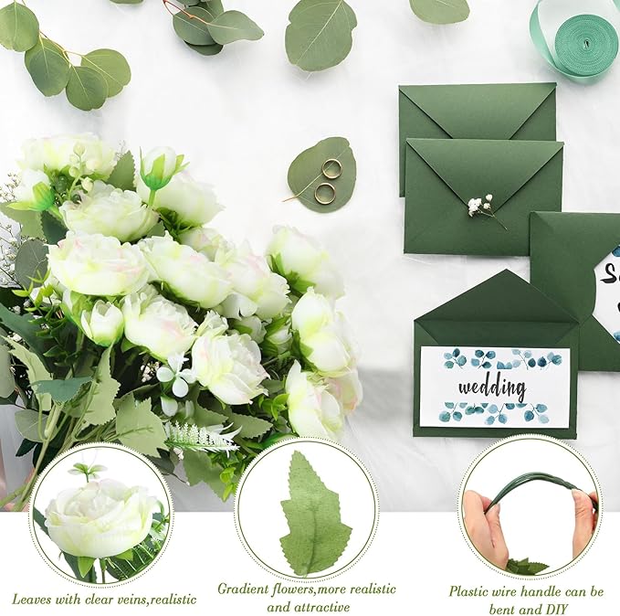 Geosar 16 Bundles Artificial Peonies Flowers Fake Silk Peony Bouquet Faux Peonies Flowers Bulk for Decoration Vase Floral Arrangements Wedding Party Table (Green)