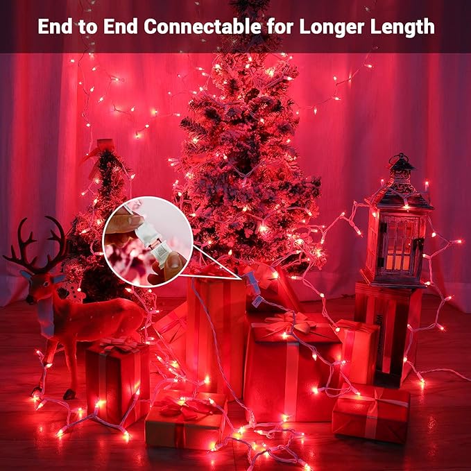 Brizled Red Christmas Lights, 300 ct 69.6ft Incandescent Christmas Lights plugin, Connectable 120V UL Certified Mini Xmas String Light for Halloween, Xmas, Indoor, Party, Porch Decor, White Wire