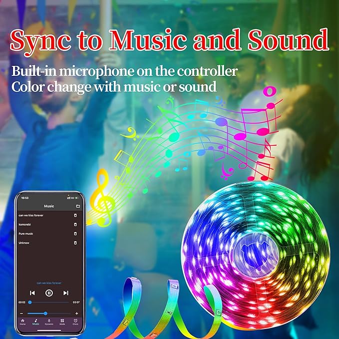 QZYL LED Lights for Bedroom, 25FT RGB LED Strip Lights with 44 Keys IR Remote, Smart LED Light Strip with Adhesive Backing Adjustable Brightness App Control for Bedroom Party Decoration