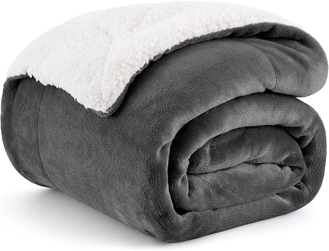 Bedsure GentleSoft Sherpa Fleece Throw Blanket Twin Size for Couch - Thick and Warm Throw for Women and Men, Soft Fuzzy Plush Twin Blanket for Winter, Charcoal, 60x80 Inches