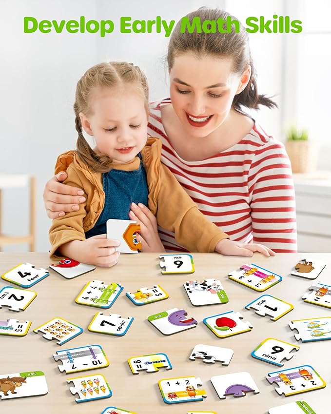 D-FantiX 30 Self-Correcting Number Puzzles, Double-Sided Addition and Subtraction Games, Kindergarten Math Games for Kids, Montessori Math Puzzles Educational Toys Preschool Learning Activities