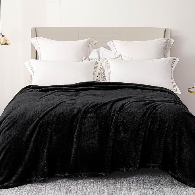 Exclusivo Mezcla Plush Fuzzy Fleece Bed Blanket King Size, Super Soft, Fluffy and Warm Blankets, Suitable for All Seasons (Black, 90x104 Inches)