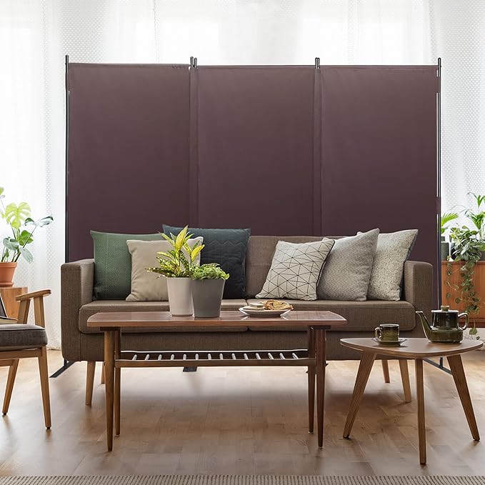 Room Divider Panel 6Ft Privacy Screen Wall Divider JAXPETY Folding Portable Partition Wall 88" W x 73" H Dividers for Room Separation Indoor, Brown