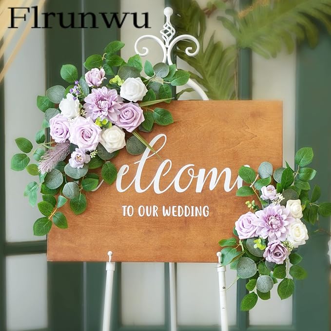 Flrunwu(Pack of 2 Artificial Flowers Decorations,Centerpieces for Wedding Reception Backdrop Decoration, Floral Decor Wall Home Entryway OutdoorDecorations (Purple)