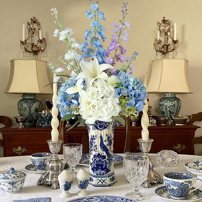 Light Blue Flowers Hydrangea Artificial Flowers, 4PCS 21" Latex Real Touch Vintage Lifelike Silk Flowers,Faux Hydrangea Bouquet Fake Flowers for Wedding Centerpieces Tables Party Outdoor Home