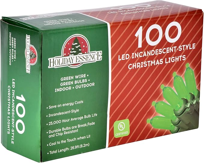 Holiday Essence 100 LED Green St Patrick's Day Christmas String Lights, 26.9 Ft Green Wire String Lights for Indoor and Outdoor Decorative Use Patio and Tree Décor UL Certified