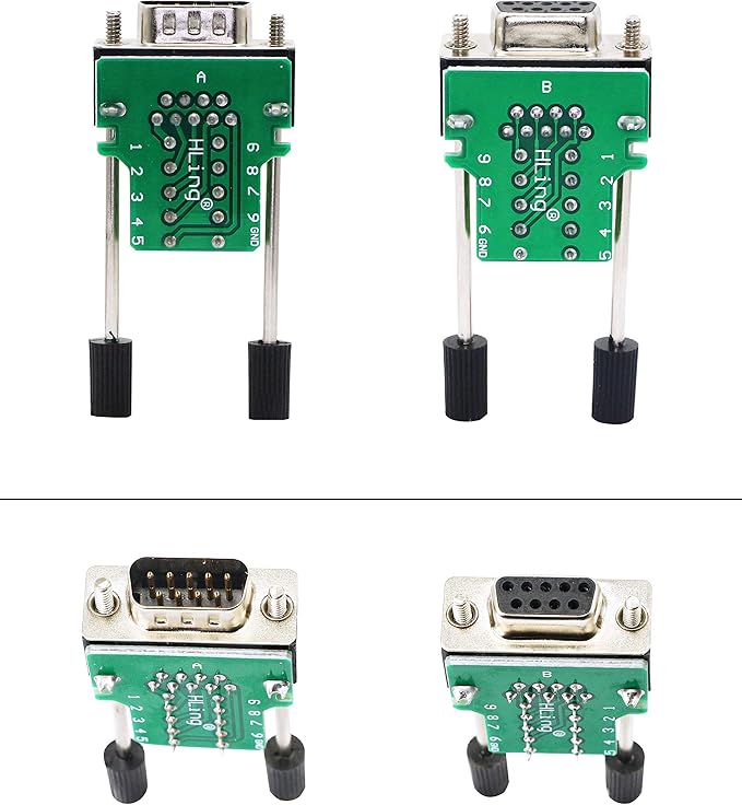 SinLoon DB9 Connector Adapter RS232 Serial Port D-SUB Adapter Plate Breakout Board Solder-Free (1-Pair Male+Female with Screwdriver, Black Rubber Core, Long Bolts)