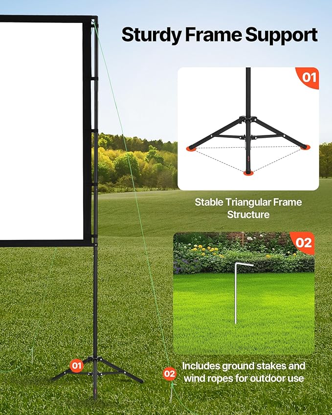 VEVOR Projector Screen with Stand, 100 Inch 160° Wide Angle Indoor Outdoor Projection Screen, 16:9 4K HD Wrinkleless Portable Dual-Tripod Screens with Carry Bag, for Movie Home Theater Presentation