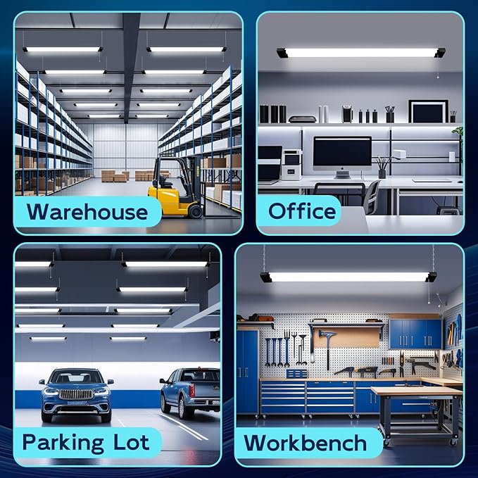 hykolity 1 Pack 4FT Linkable LED Shop Light for Garage, 6500lm, 4FT 60W Utility Light Fixture, 5000K Daylight LED Workbench Light with Plug, Hanging or Surface Mount, Black - ETL