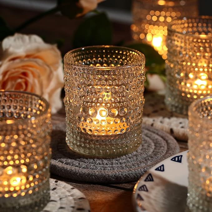 48 Packs Votive Candle Holders, Clear Tea Lights Candle Holders Bulk Tealight Candle Holder for Table Glass Holder for Wedding Decoration