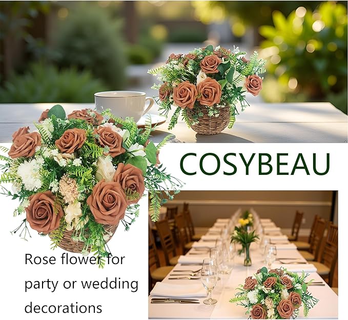 Artificial Rose Flowers 25pcs, Orange Foam Fake Rose Faux Flower for Wedding Bouquets Bridal Shower Centerpieces Floral Arrangements Home Decorations Party Backdrops Table