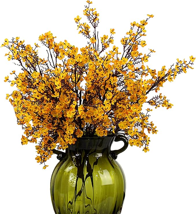 JAKY-Global Babys Breath Fabric Cloth Artificial Flowers 20 Bundle European Fake Silk Plants Decor Wedding Party Decoration Bouquets Real Touch DIY Home Garden (Yellow Orange 20pcs)