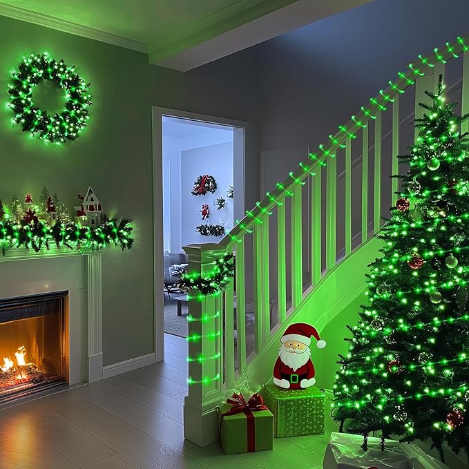 JMEXSUSS 2 Pack Green Christmas Lights Battery Operated Rope Lights Outdoor Waterproof, Each 33 ft 100 LED Battery Powered String Lights with Remote, Green Lights for Tree Garden Christmas Decor