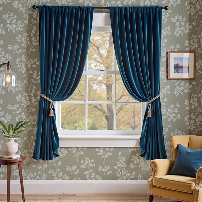 Lazzzy Velvet Blackout Curtains Thermal Insulated Room Window Drapes Super Soft Luxury Curtains for Living Room Bedroom Rod Pocket 2 Panels, Dark Blue, 52" W x 72" L